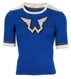 Paul McCartney And Wings | Henry McCullough 1972 Ritva Man Tour Shirt with Photo: A royal blue and silver, 100% cotton knitted t-shirt, worn by Henry McCullough during the Paul McCartney and Wings UK university tour from February 9-23, 1972, and also on the group’s European t