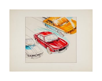 Led Zeppelin | Zacron Signed 1970s BMW Car Illustrations