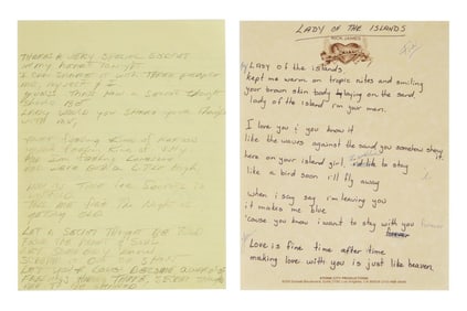 Rick James | Handwritten "Island Lady" and "Secrets" Working Lyrics
