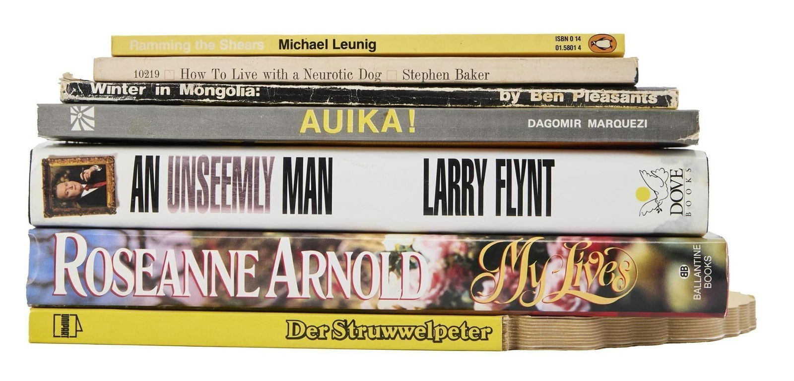 Frank Zappa | Media and Humor Books: A group of 7 books from the personal library of Frank Zappa and Gail Zappa, including Der Struwwelpeter by Dr. Heinrich Hoffman (Schwager & Steinlein, 1992) with a handwritten fan letter inscribed