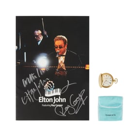 Elton John | Gifted Ray Cooper Engraved Tiffany & Co Pocketwatch and Signed Tour Pamphlet