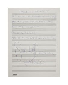 The Eagles | Randy Meisner "Take It To The Limit" Handwritten and Signed Lyrics