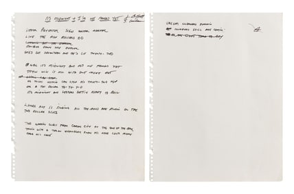 Jimmy Buffett | Signed Handwritten Lyrics "It's Midnight and I'm Not Famous Yet"
