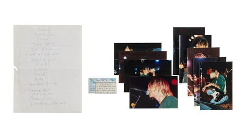 Nirvana | 1991 Kurt Cobain Handwritten Set List with Ticket Stub and Unpublished Photos