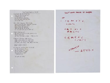 Oasis | Noel Gallagher "Don't Look Back in Anger" Handwritten Lyrics and Chord Sheet
