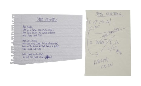 Oasis | Noel Gallagher "She's Electric" Handwritten Lyrics and Chord Sheet