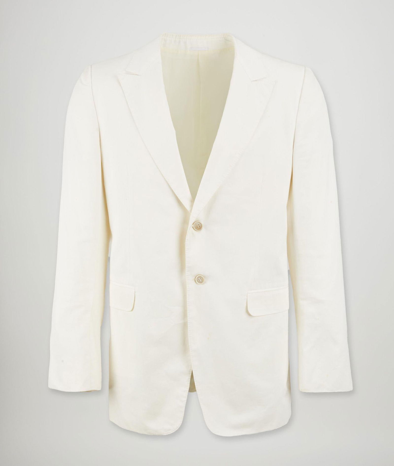 Alexander McQueen | Spring 2006 Ivory Cotton Jacket: A lightweight, fully lined white cotton jacket from Alexander McQueen’s Spring 2006 menswear collection, featuring peak lapels, double flap p
