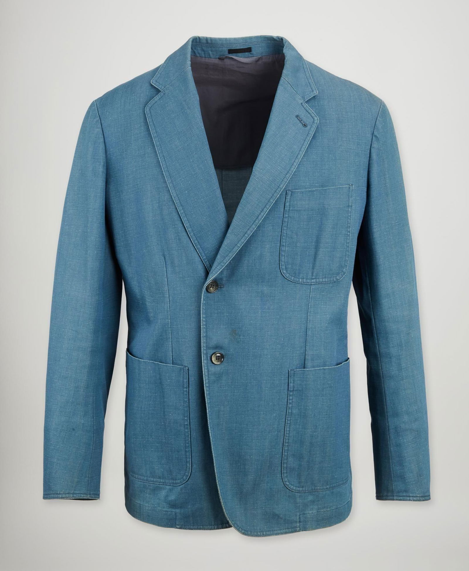 Alexander McQueen | Fall 2011 Denim Blazer: From the Fall 2011 collection, this Alexander McQueen blazer is crafted from 100% cotton and features a distinctive blue denim look wash with a fad
