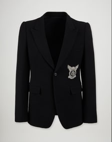 Balmain | 2010s Black Blazer with Hand Embroidered Silver Buillion Crest