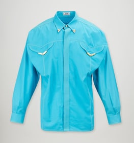Sir Elton John | 1993 Gianni Versace Turquoise Blue Western Shirt Spring/Summer 1993