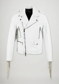 March NYC | White Fringed Leather Motorcycle Jacket