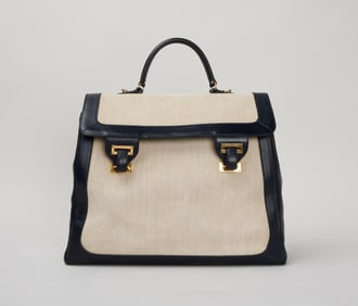 Hermes | Navy Leather and Toile Canvas Bag