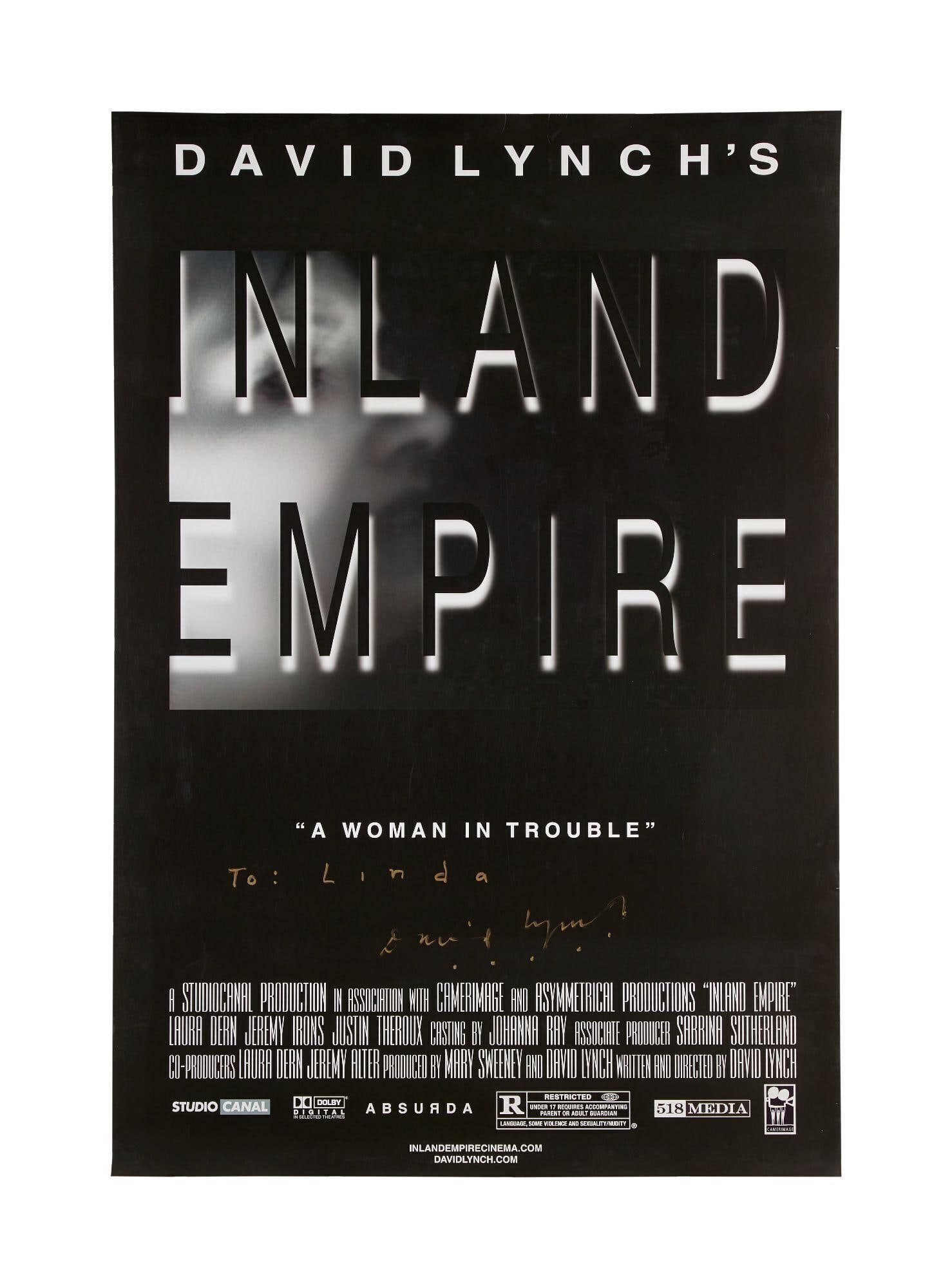 David Lynch | Signed Posters: A collection of six signed posters, five of which are signed by David Lynch. Includes posters for The Straight Story (Disney, 1999), Inland Empire (Absurda, 2006) - inscribed, &quo