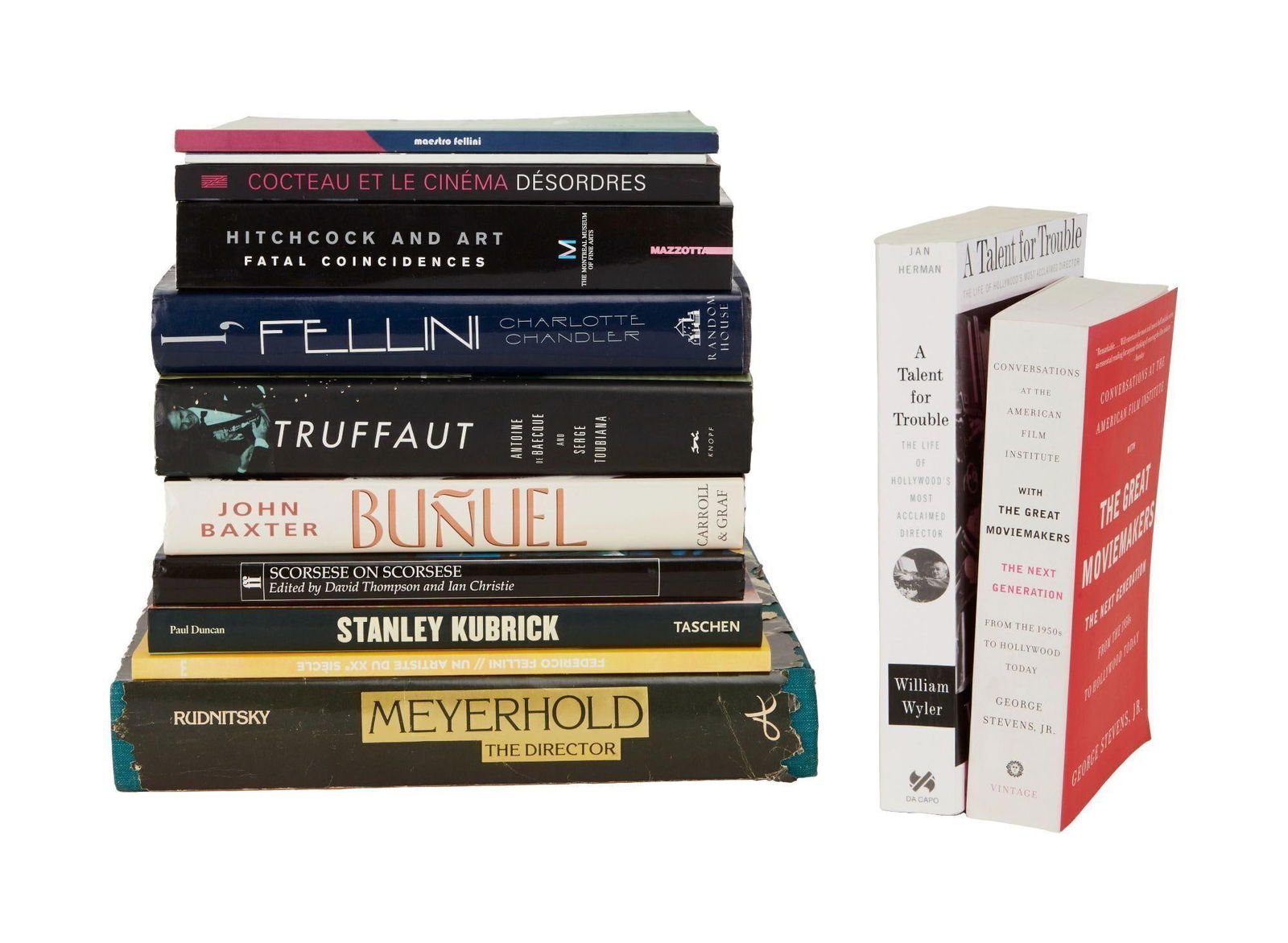 David Lynch | Film Director Biography Books: A group of film director biographies from the personal home collection of David Lynch, bearing a "Studio David Lynch" stamp. The directors include: Bunuel, Fellini, Hitchcock, Kubrick, Truff