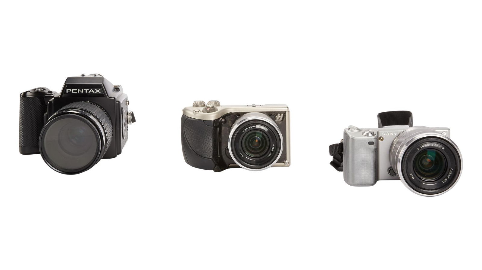 David Lynch | Hasselblad, Sony, and Pentax Cameras with Accessories: Three cameras and additional accessories, from the home of David Lynch. Includes: Pentax 645 (Serial No. 1021679) circa 1984, with accompanying carrying case. The carrying case includes accessories su