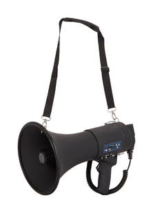 David Lynch | Molectron Megaphone: A Molectron megaphone from the home of David Lynch. This megaphone includes a detachable microphone, USB and SD/MMC card ports, and a matte black finish. A Molectron megaphone from the home of David