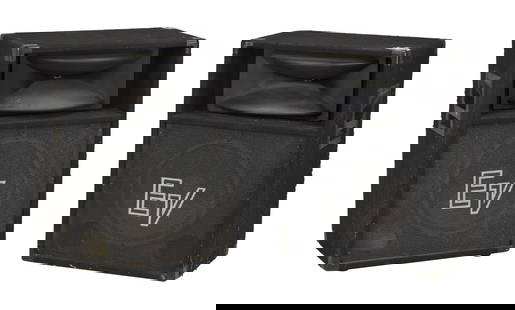 David Lynch | Pair of Electro Voice PA Speakers SH-1512ER Two Way Speakers: A pair of Electro Voice SH-1512ER two-way PA speakers covered in black carpet. Owned and used by David Lynch. Each cabinet is equipped with a 15” speaker plus a 1” horn with two