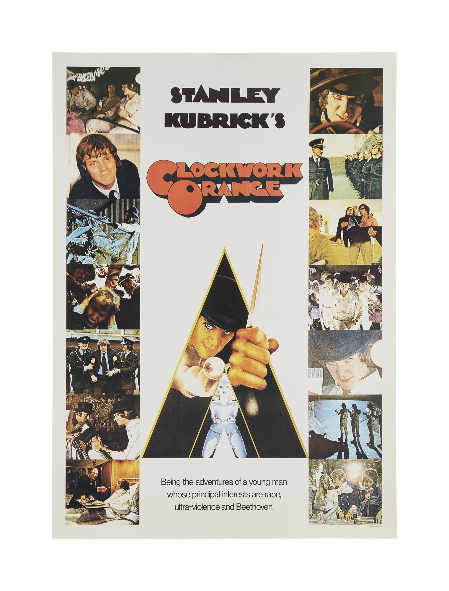 David Lynch | "A Clockwork Orange" UK Film Poster: A poster for Stanley Kubrick's A Clockwork Orange (Warner Bros, 1971) from the home of David Lynch. The poster is a "country of origin" English commercial poster for the film,
