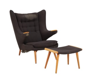 David Lynch | Hans Wegner Style Papa Bear Lounge Chair and Ottoman