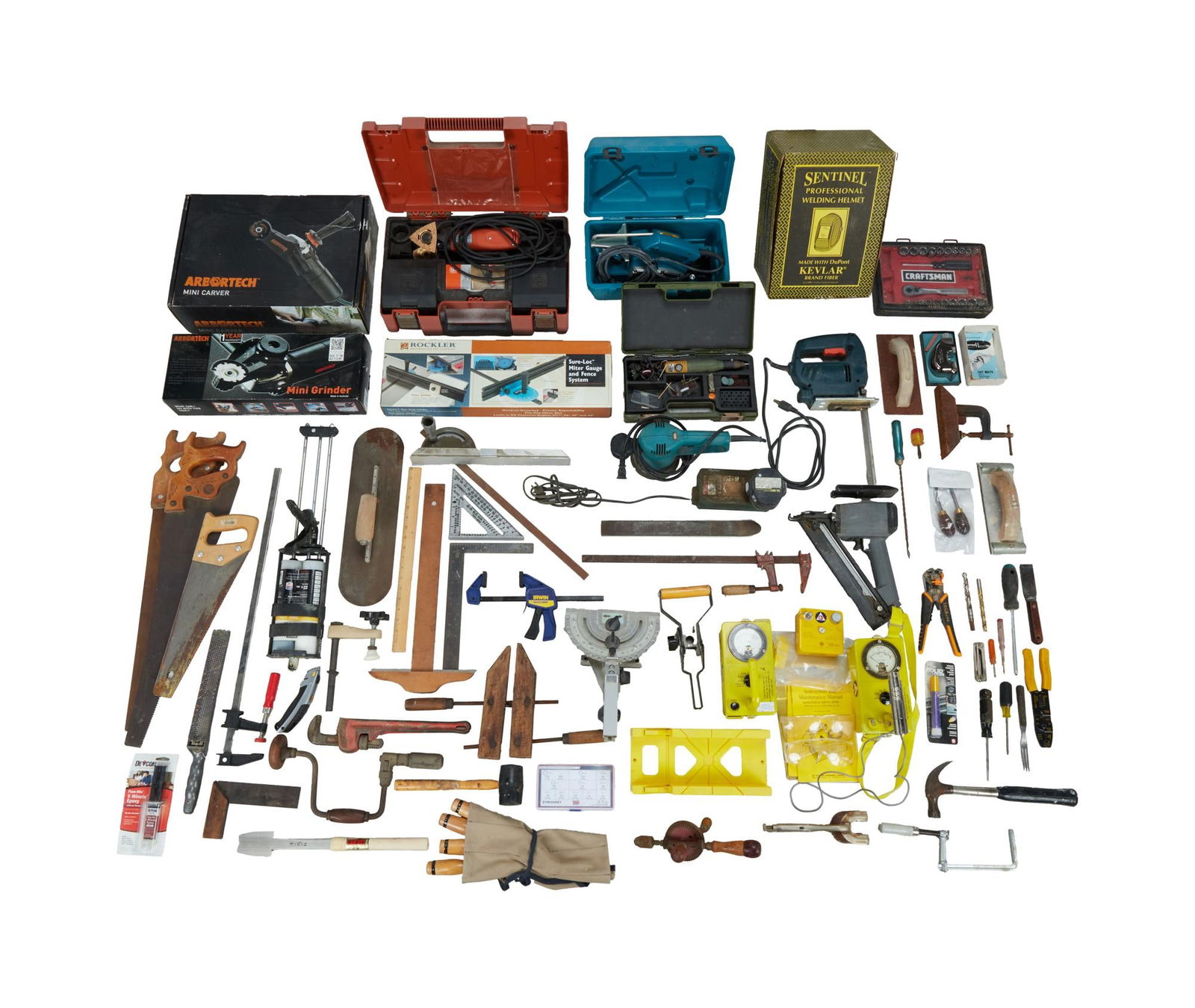 David Lynch | Woodshop Tools and Accessories (A): A large and vast collection of tools and accessories from David Lynch's personal home woodshop. Most in used condition. Includes saws, hammers, screwdrivers, and other hand tools; as well as large