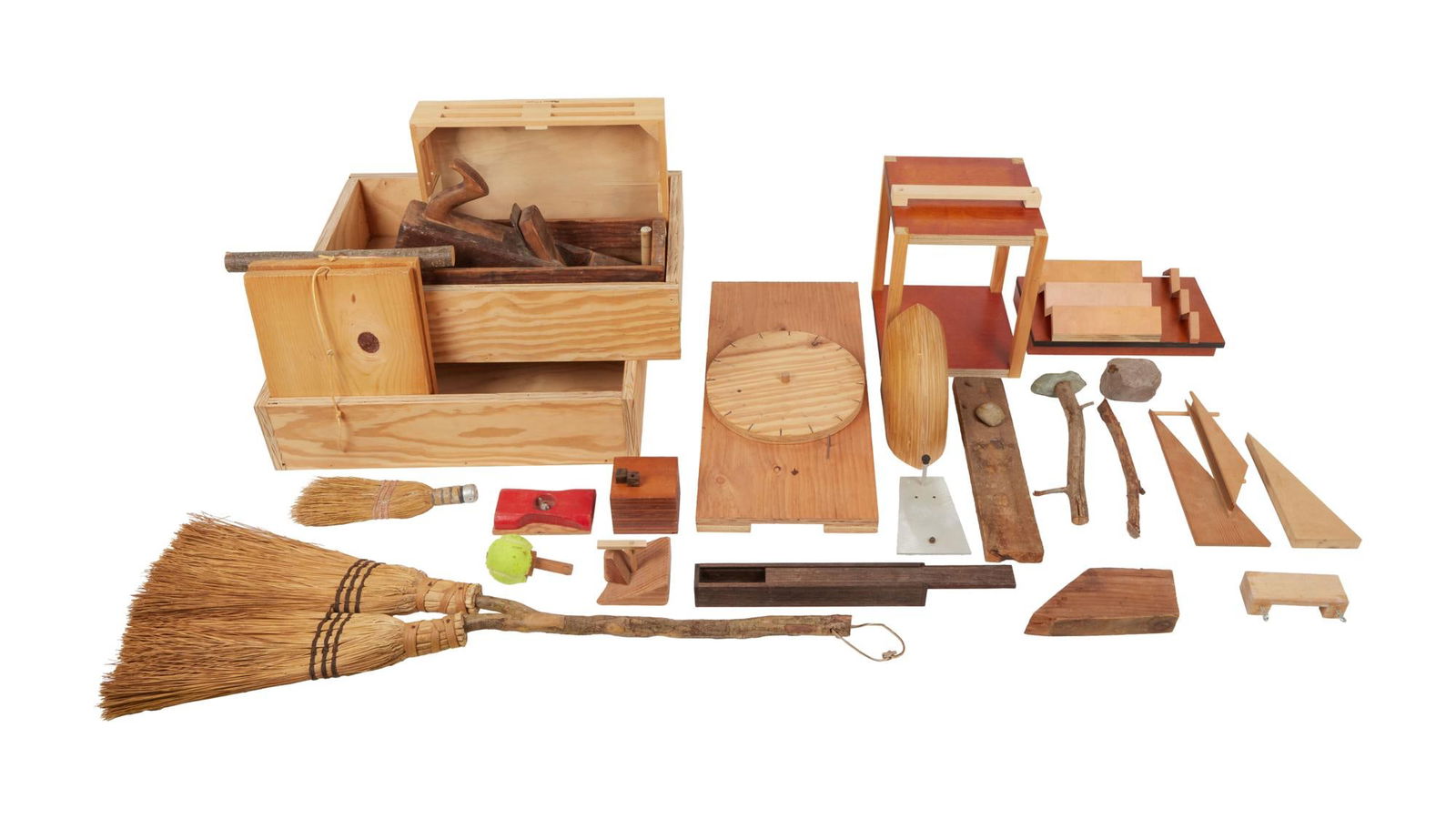 David Lynch | Handmade Wood Creations: A collection of approximately 28 small and medium-sized wooden creations from the personal home woodshop of David Lynch, most handmade by Lynch himself. The collection includes multiple drawers of var