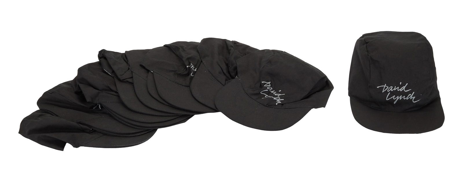 David Lynch | Black "David Lynch" Baseball Caps: A group of 13 black "David Lynch" baseball caps (no size), from Lynch's home. A group of 13 black "David Lynch" baseball caps (no size), from Lynch's home. PROVENANCE From