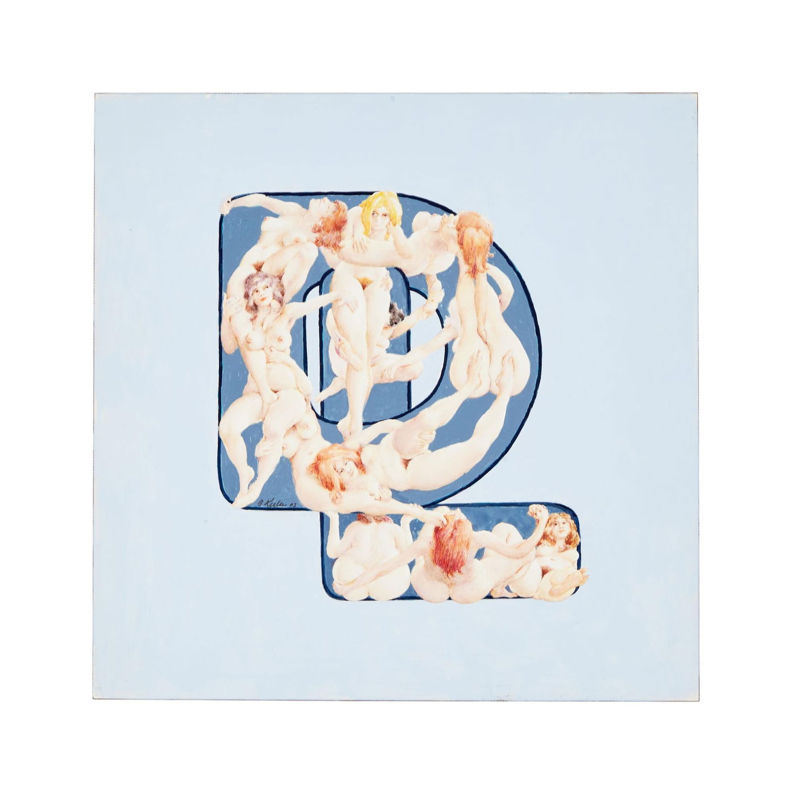 David Lynch | Bushnell Keeler Signed David Lynch Monogram with Nude Women Painting: An original acrylic-on-board painting by Bushnell Keeler depicting David Lynch's initials, festooned with a tangle of nude women. David Lynch was a childhood friend of Bushnell Keeler's son, a