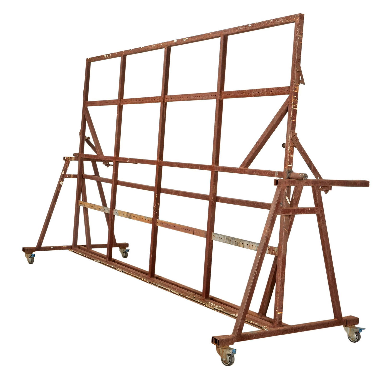 David Lynch | Monumental Steel Easel: A monumental steel easel on wheels from David Lynch's outdoor home art studio. Lynch can be seen using this easel in footage captured at his home in the Hollywood Hills in the documentary Dav