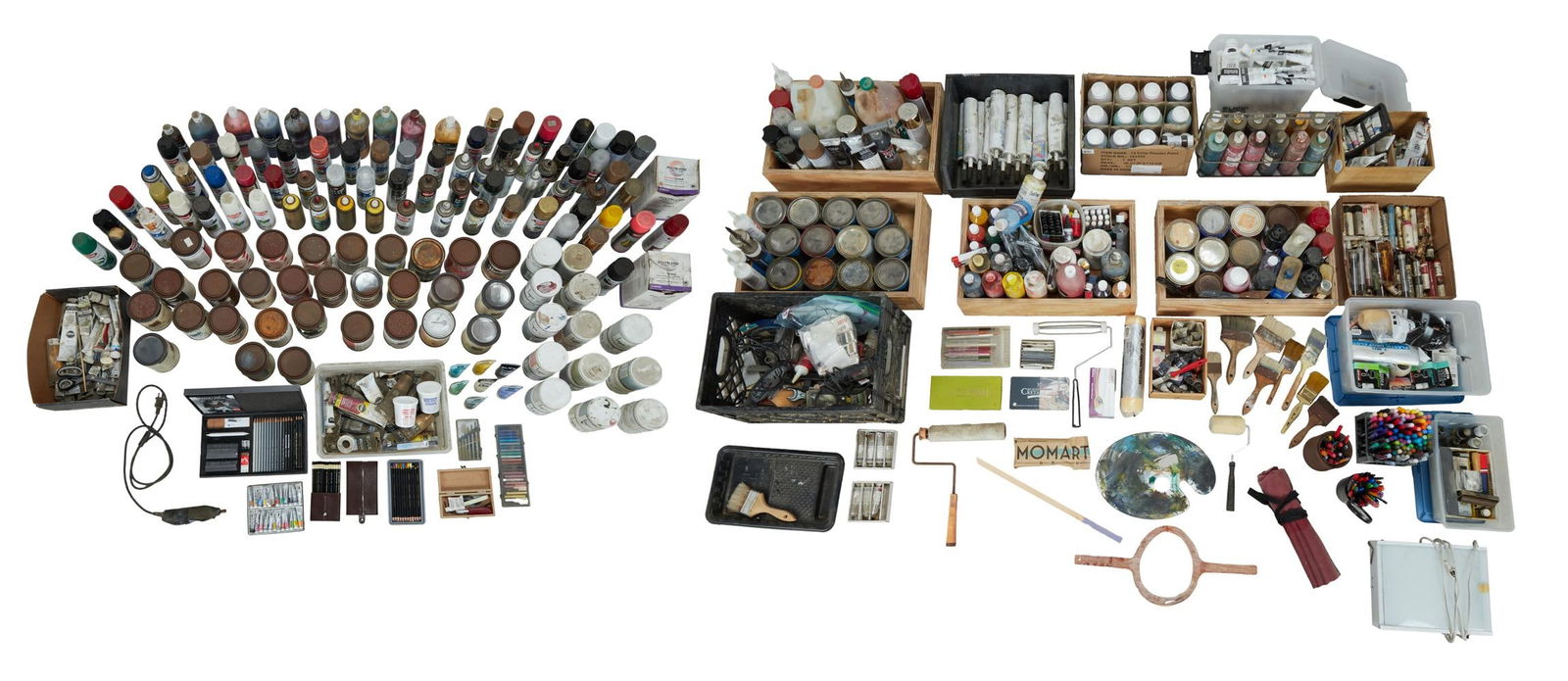 David Lynch | Contents of Home Art Studio: A large collection containing the contents of David Lynch's personal home art studio. This vast collection is comprised of paint cans and bottles, paint brushes and rollers, a used artist's pa