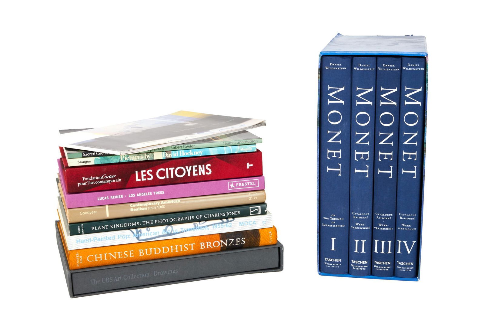 David Lynch | Art Reference Books: A group of art reference books from the personal home collection of David Lynch, bearing a "Studio David Lynch" stamp. The titles include: Daniel Wildenstein's four-volume set on Monet,&