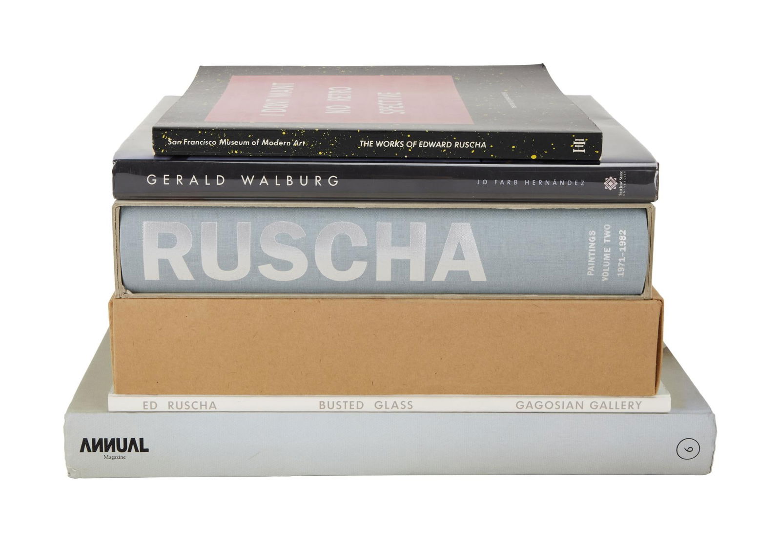 David Lynch | Contemporary Art Reference Books: A group of contemporary art reference books from the personal home collection of David Lynch, bearing a "Studio David Lynch" stamp. The titles include works on Ed Ruscha, Gerald Walburg