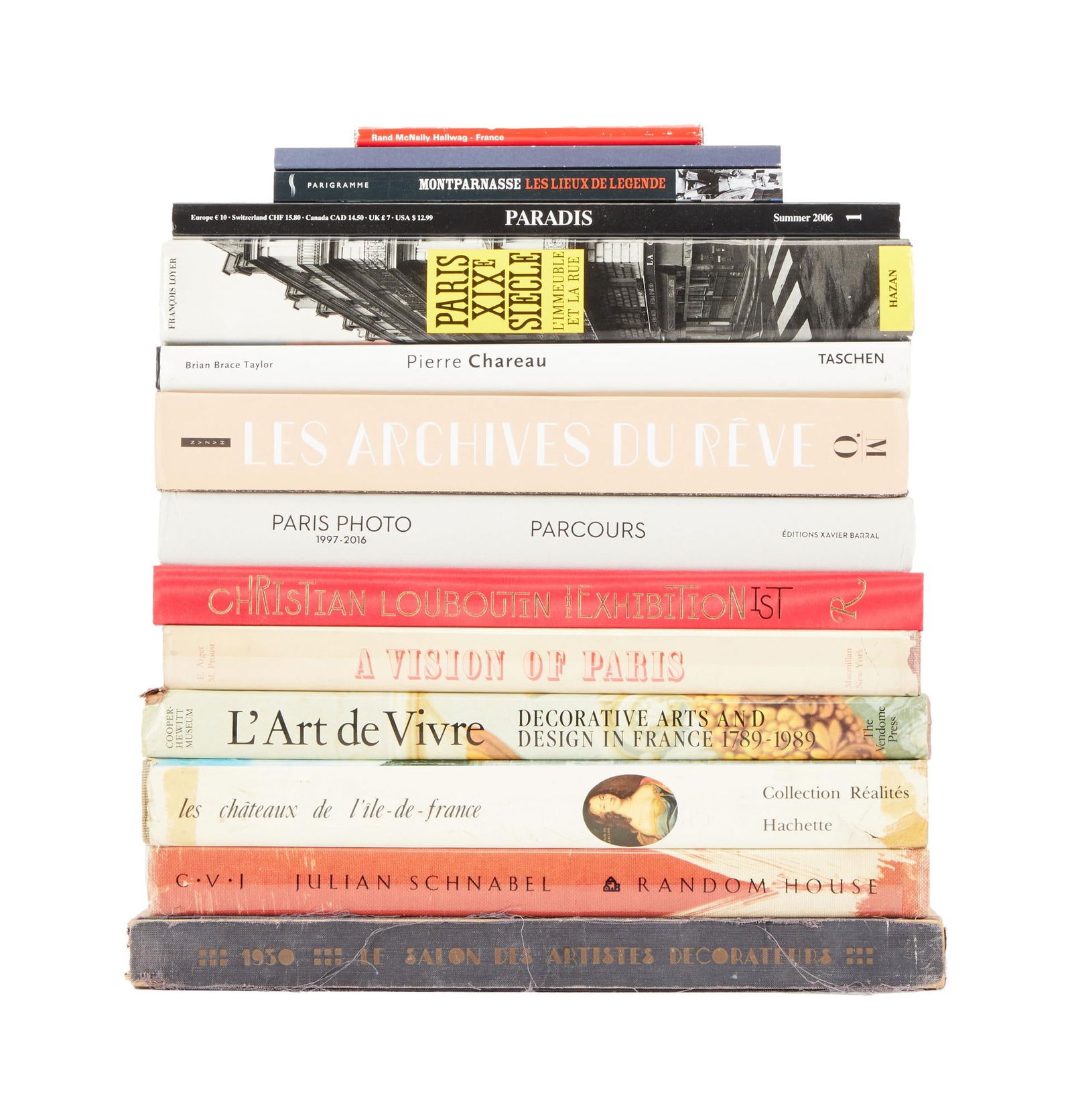 David Lynch | Art and Culture of France Books: A group of books on French art and culture from the personal home collection of David Lynch, bearing a "Studio David Lynch" stamp. The titles include: A Vision of Paris, L'Arte de V