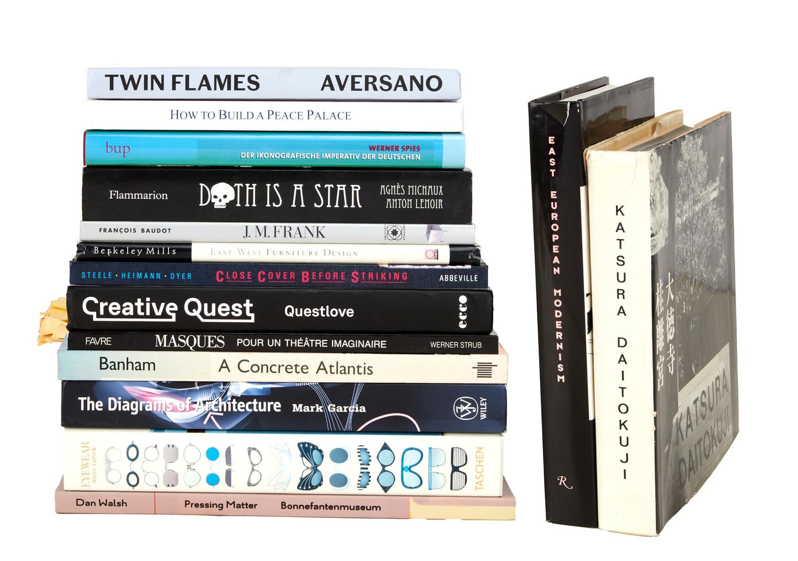 David Lynch | Design Reference Books: A group of design reference books from the personal home collection of David Lynch, bearing a "Studio David Lynch" stamp. The titles include: The Diagrams of Architecture, Creative Ques