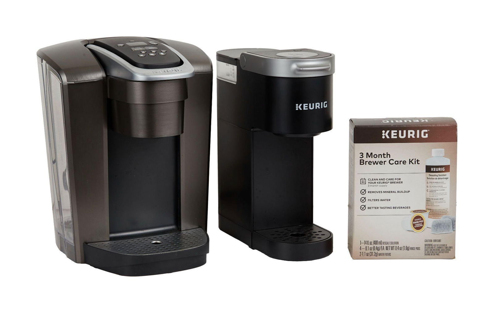 David Lynch | Keurig Coffee Makers: A group of two; the first a K-Elite K90 Model; the second a smaller K-Mini Model; together with a Keurig 'Care Kit' box of cleaning supplies. A group of two; the first a K-Elite K90 Model; the