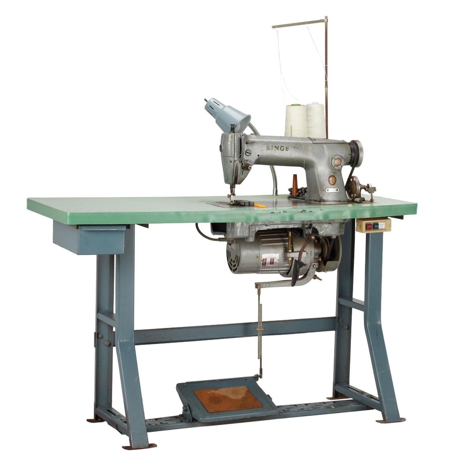 David Lynch | Vintage Singer Industrial Sewing Machine: A vintage Singer brand model 281-1 industrial sewing machine and table unit. A vintage Singer brand model 281-1 industrial sewing machine and table unit. PROVENANCE From The Estate of David Lynch 56 x