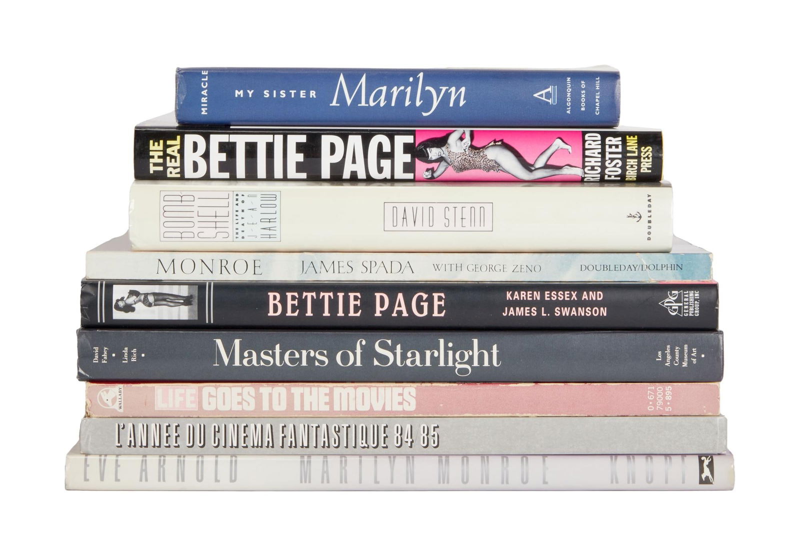 David Lynch | Pin-up and Bombshell Books: A group of pinup and bombshell books from the personal home collection of David Lynch, bearing a "Studio David Lynch" stamp. The titles include: Bomb Shell: The Life and Death of Jean Harlow