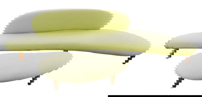 David Lynch | Vitra Design Museum Noguchi Freedom Sofa and Ottoman: A green fabric upholstered sofa and ottoman with a label dated 2002. From an original Isamu Noguchi design dated 1946. A green fabric upholstered sofa and ottoman with a label dated 2002. From an orig