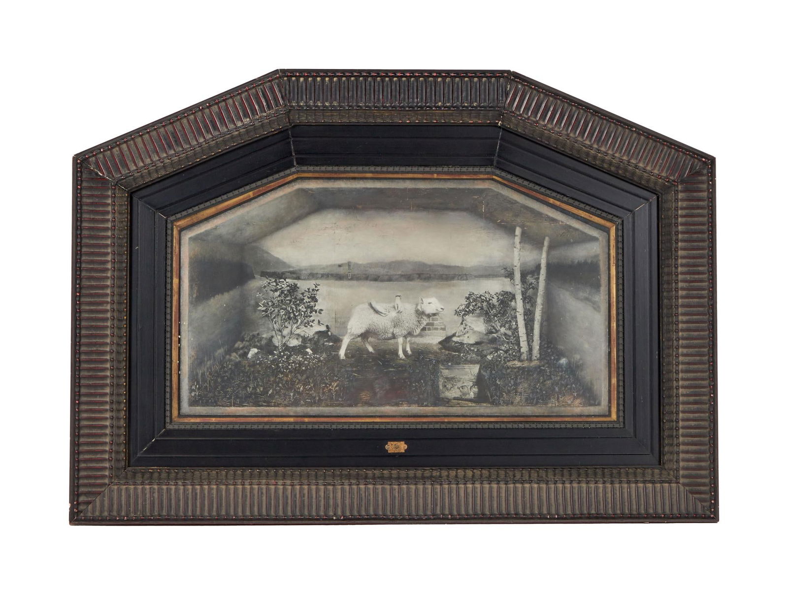 David Lynch | Unknown Artist Surrealist Collage (A): An original photo-print collage, hand-embellished with acrylic paint and housed in a modified antique frame. Artist unknown. An original photo-print collage, hand-embellished with acrylic paint and ho