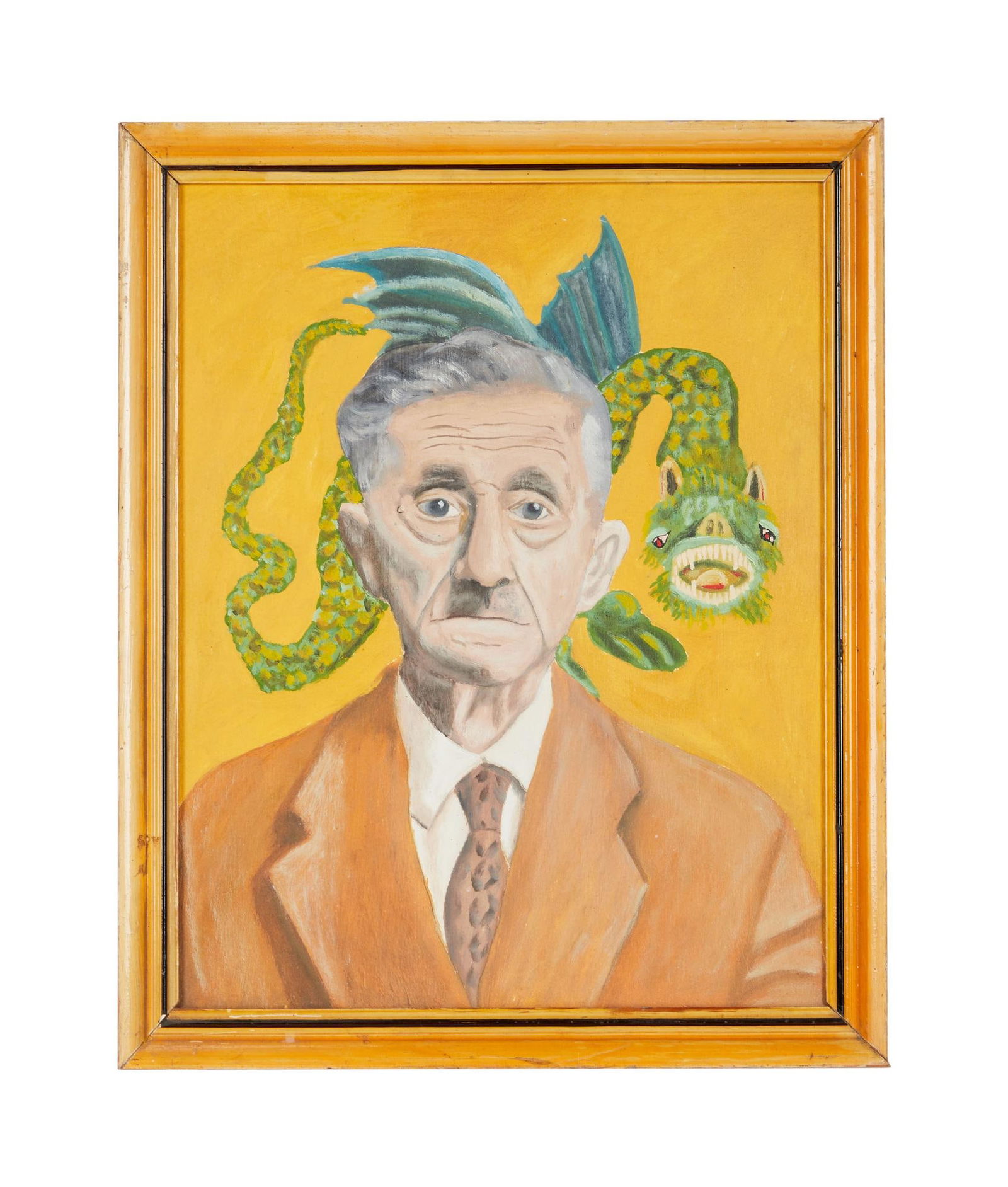 David Lynch | Andrzej Czerwinski Surrealist Dragon Painting: An original acrylic on board painting by Andrzej Czerwinski, dated 1998 on the verso. A label on the verso explains that Czerwinski was autistic and frequently hospitalized while losing contact with r