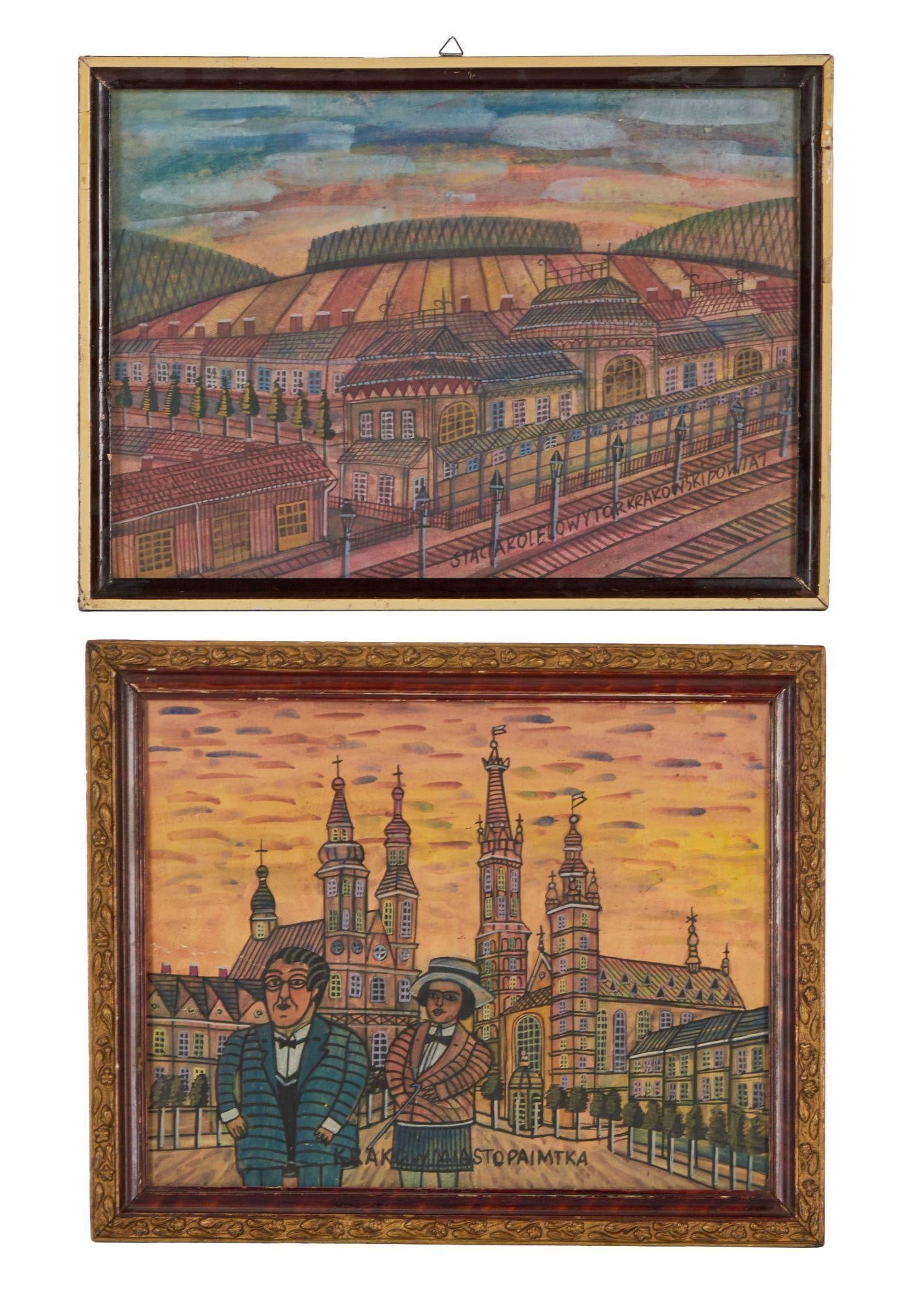 David Lynch | Marek Janusz Signed and Gifted Watercolor Paintings: Two watercolor paintings by Marek Janusz, depicting Polish scenes, including one which is inscribed on the verso, "For David, from the best gang, Marek Janusz." Two watercolor painting