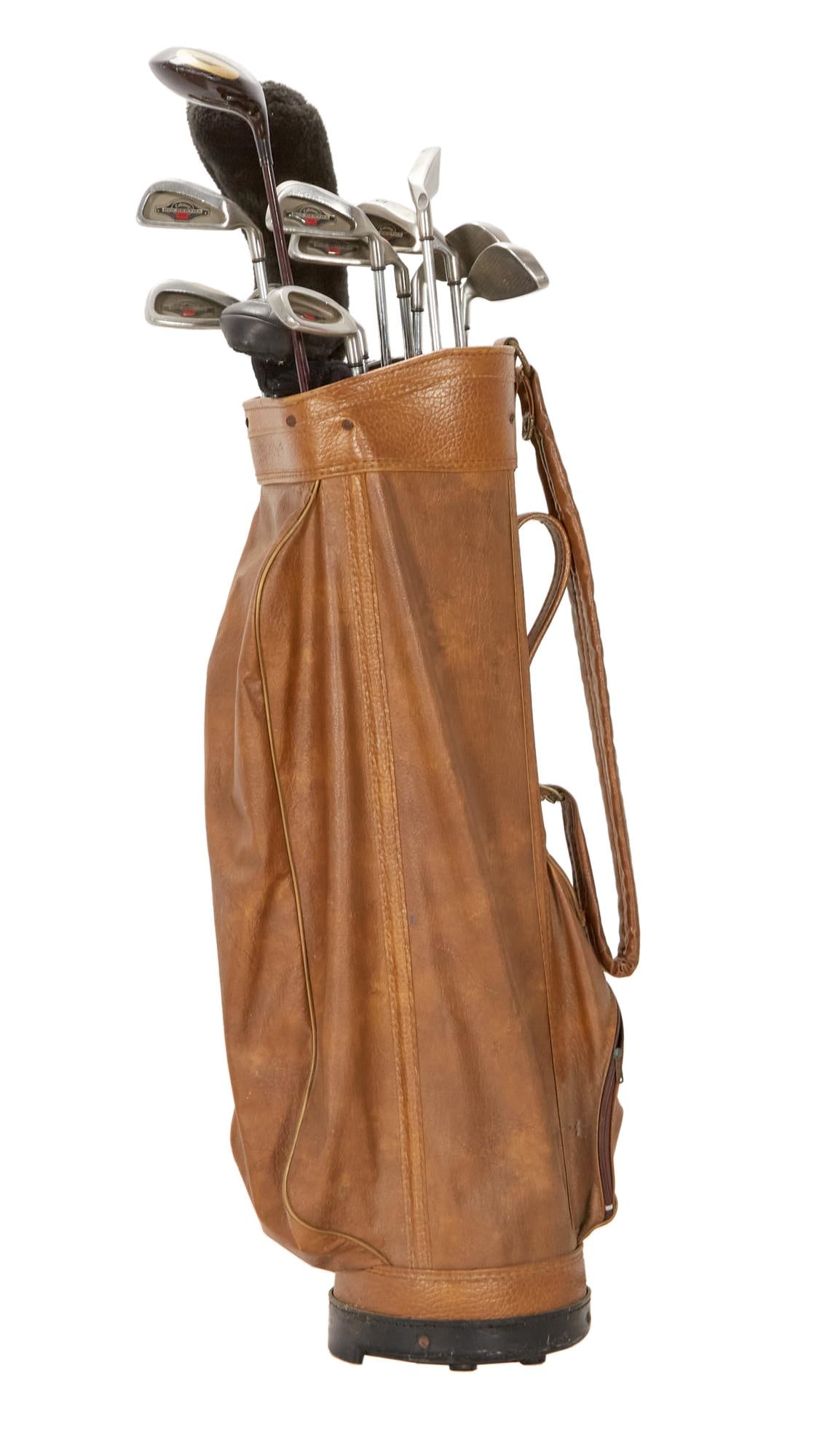 David Lynch | Golf Clubs: A set of golf clubs with accompanying bag, from the home of David Lynch. The brown leather bag is Fairway by Leeds brand from New York, New York. The included clubs are 11 Callaway Big Bertha Irons in
