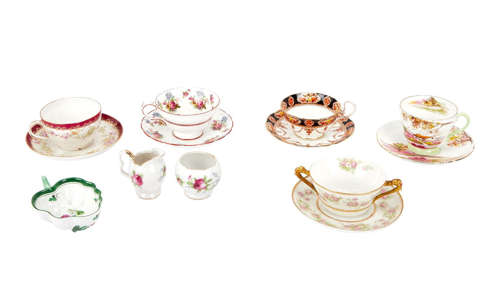 David Lynch | Dainty Teacups and Saucers: A group of five; all porcelain by various European makers; also included is a small creamer and sugar set and a small nut bowl; all likely Lynch's mother's items. A group of five; all porcelai