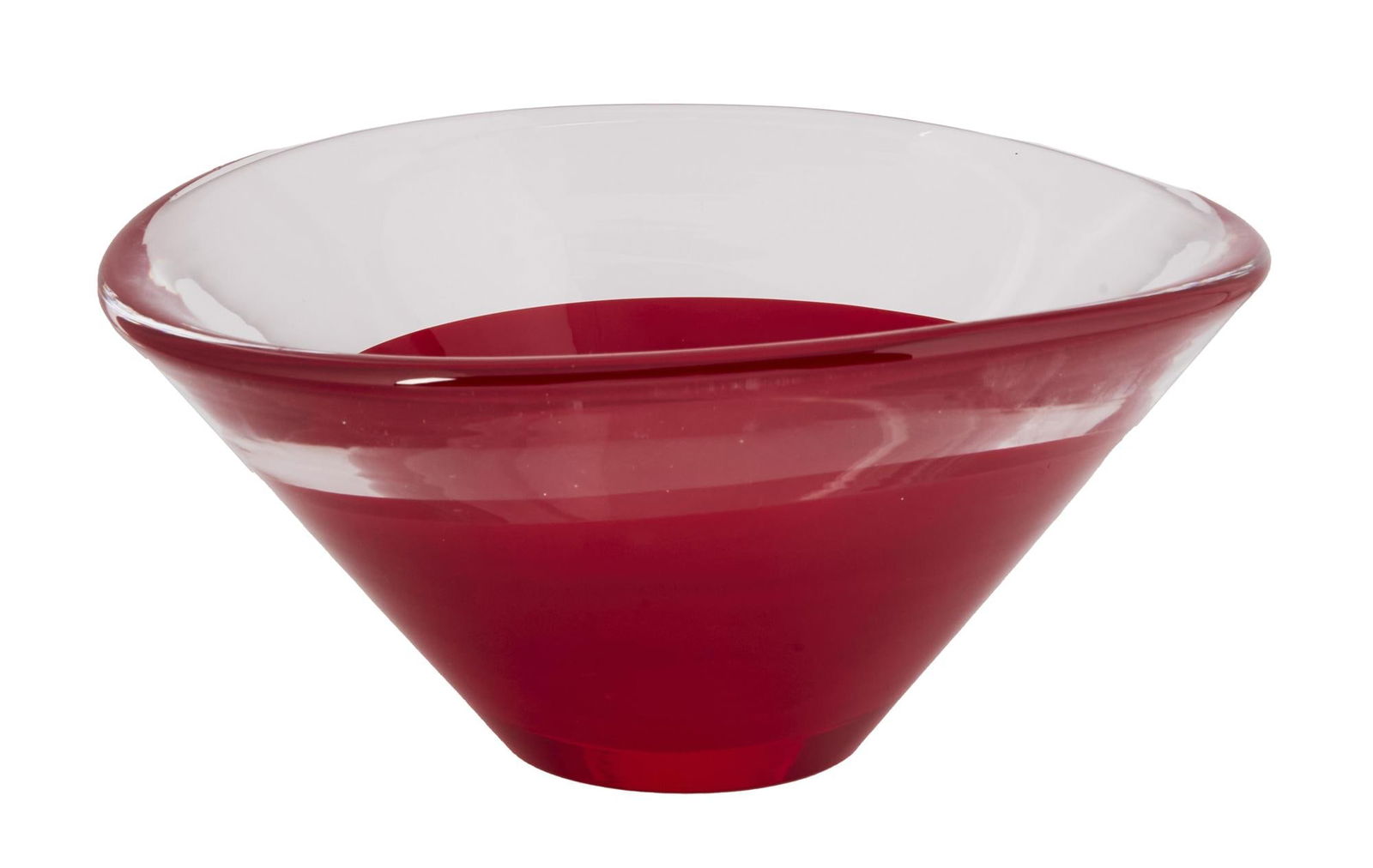 David Lynch | Decorative Red Glass Bowl: A weighty piece; in an organic shape, red base with a clear top portion, marked on the bottom in part "Salviati / ,,,2002." A weighty piece; in an organic shape, red base with a clear top po