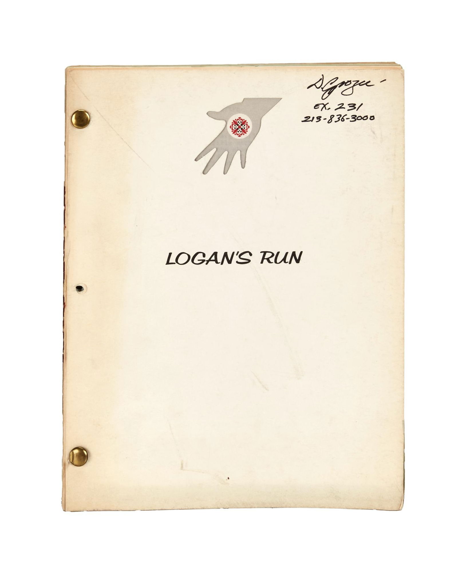 Logan's Run | Revised Shooting Script: An original shooting script with rainbow revision pages from the production of the Michael Anderson film Logan's Run (Metro-Goldwyn-Meyer, 1976). The script features blue, gray, and green re