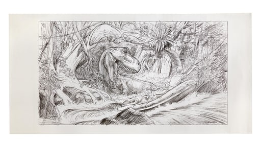 Jurassic Park | Tom Cranham Swimming Tyrannousaur Un-filmed Scene Concept Art