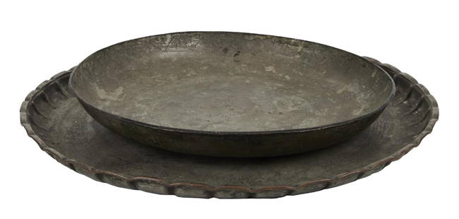 The Goonies | "One-Eyed Willy" Pirate Plate Props and Jack Johnson Signed Blueprint Copy: Two metal pirate plates used as a props from One-Eyed Willy&#39;s treasure in Richard Donner&#39;s&nbsp;The Goonies&nbsp;(Warner Bros., 1985). Both plates are copper and oxidized/plated with silver or