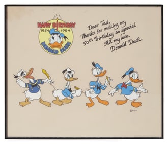 Disney Animation | "Donald Duck's 50th Birthday" Commemorative Animation Cel with Others