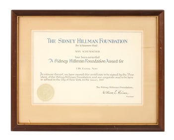 Paddy Chayefsky | Framed "Network" Prop Certificate Awarded to Max Schumacher