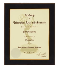 Paddy Chayefsky | 1954 Academy of Television Arts and Sciences Nomination Plaque