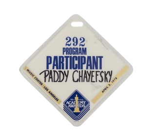 Paddy Chayefsky | 1978 Academy Award Presenter Badge from Night of Famous Speech